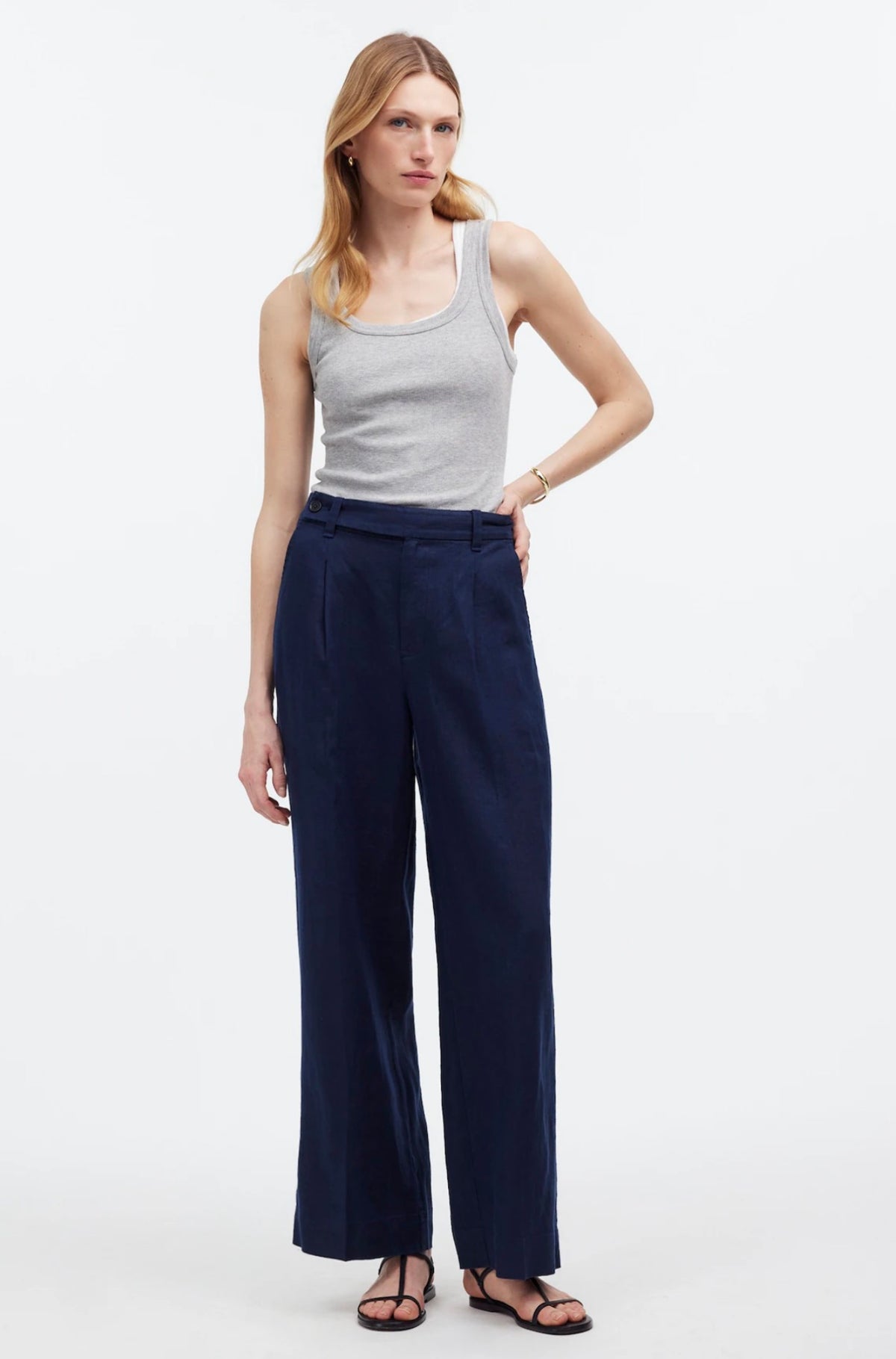 Madewell The Harlow Wide-Leg Linen Pant in Deep Indigo - 4