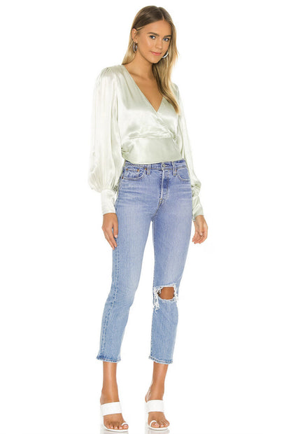 Bardot NWT Green Satin Tie Blouse - 8