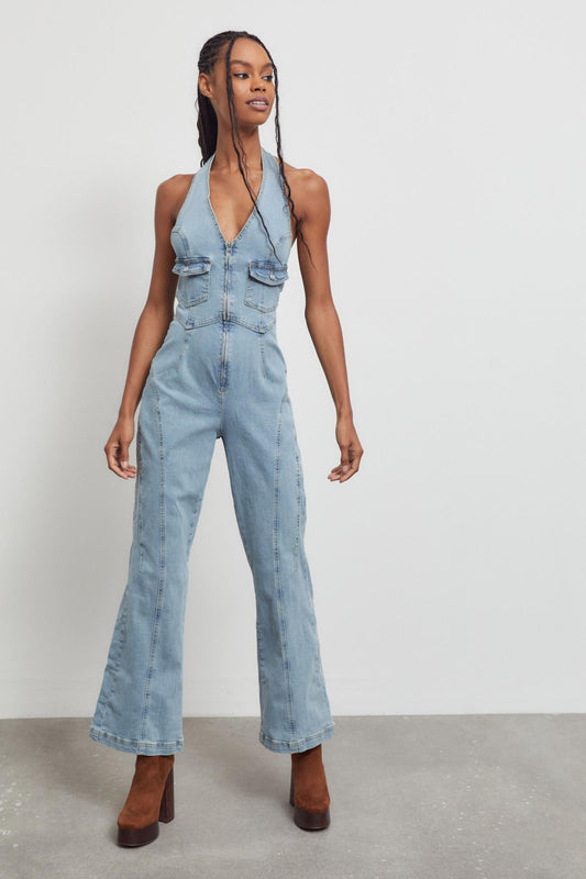 Urban Outfitters Denim Halter Jumpsuit - Medium