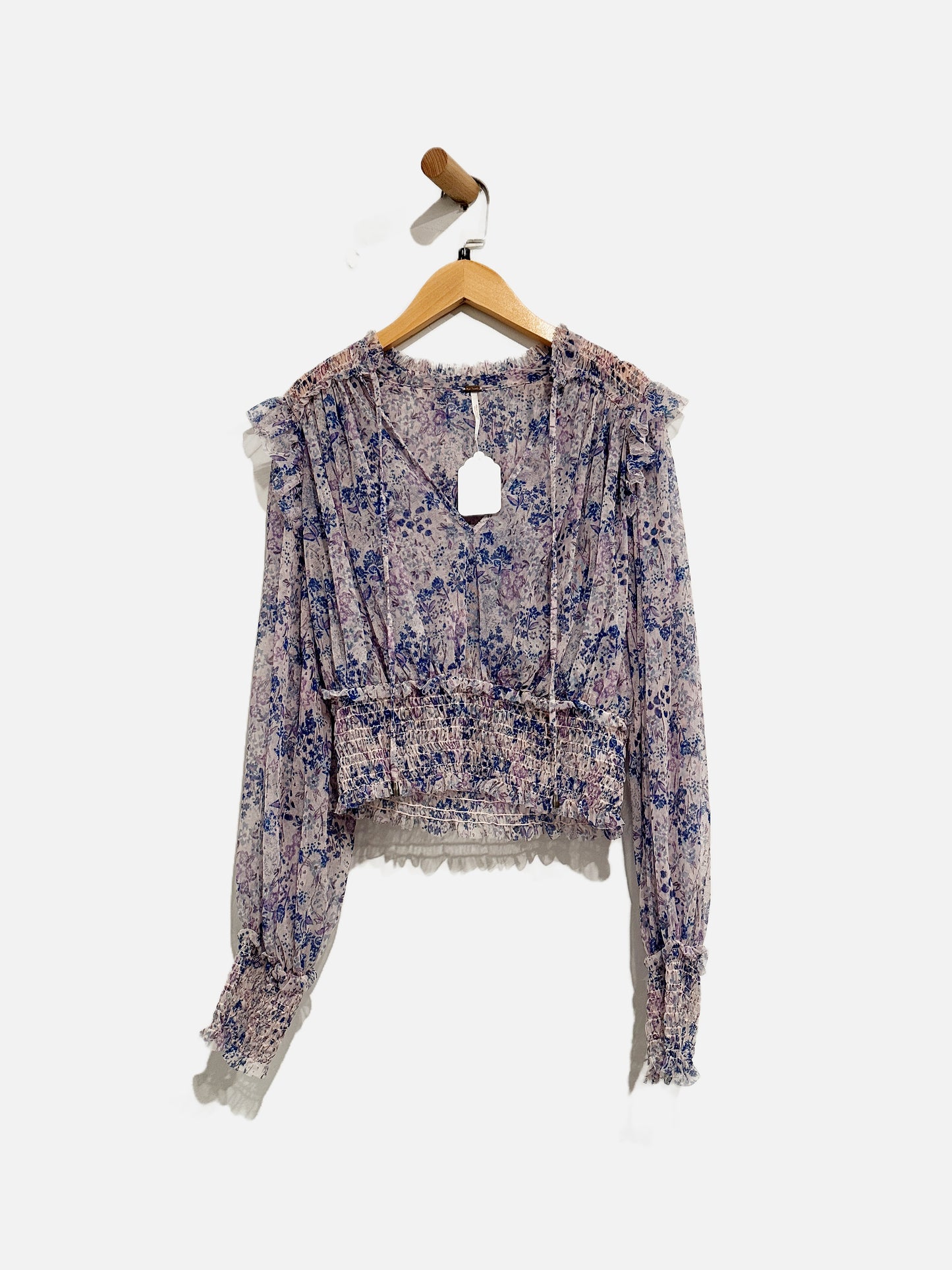 Free People Twyla Purple Floral Sheer Blouse - Medium