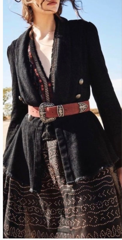 Free People Throwback Black Corduroy Military Jacket - Medium