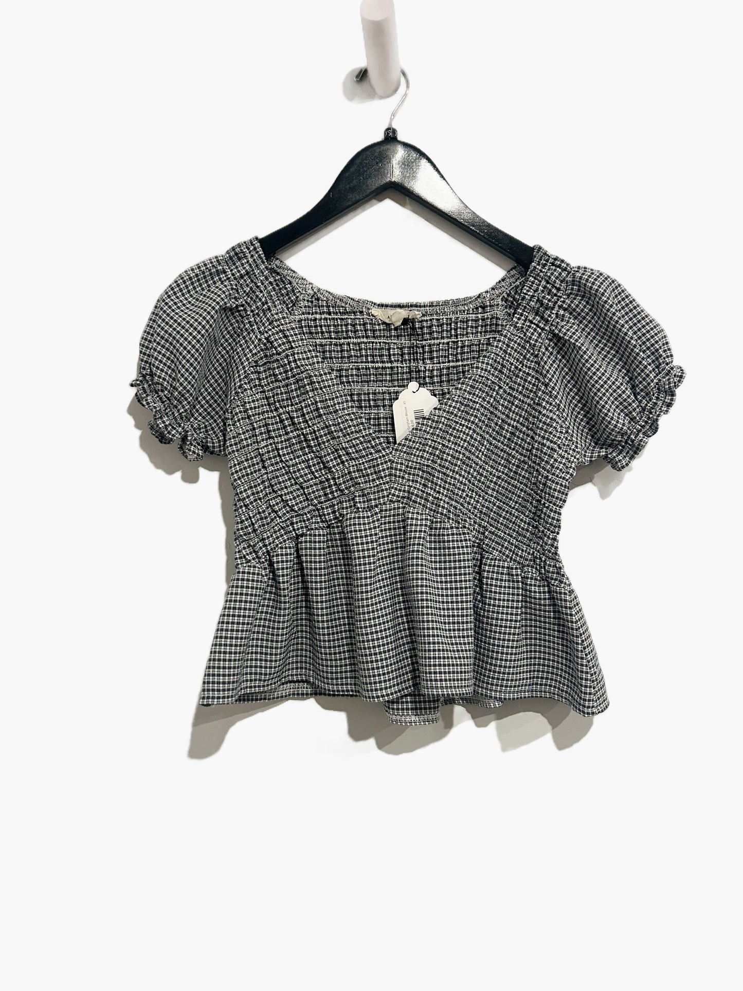 LA Hearts Black Smocked Gingham Peplum Top - XS