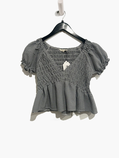 LA Hearts Black Smocked Gingham Peplum Top - XS