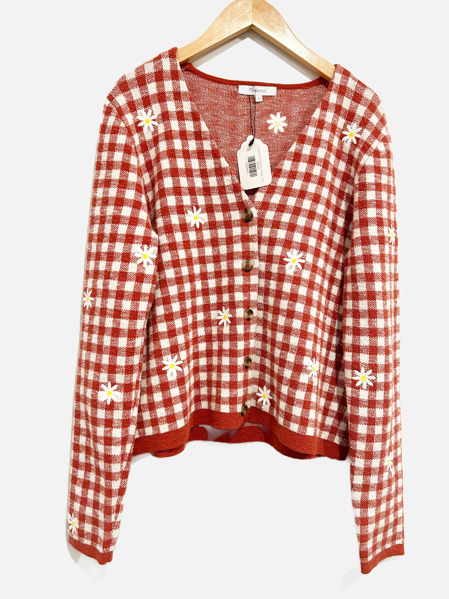 Madewell Red Plaid Daisy Cardigan - Small