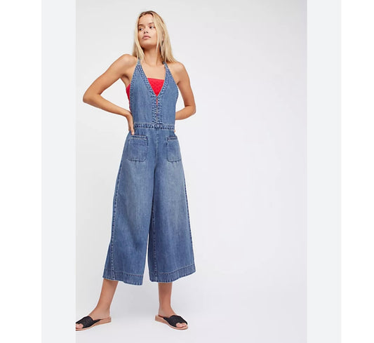 Free People Denim Wide Leg Overalls - 6