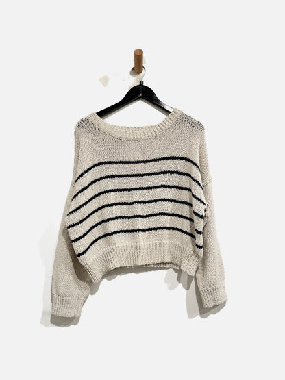 Cotton On Cream and Navy Stripe Sweater - XL