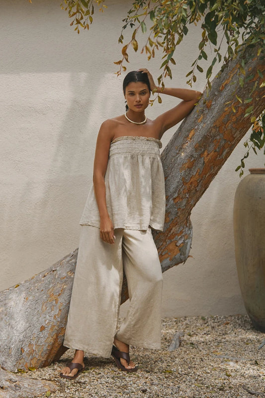 Anthropologie Tan Linen Wide Leg Pants - MT