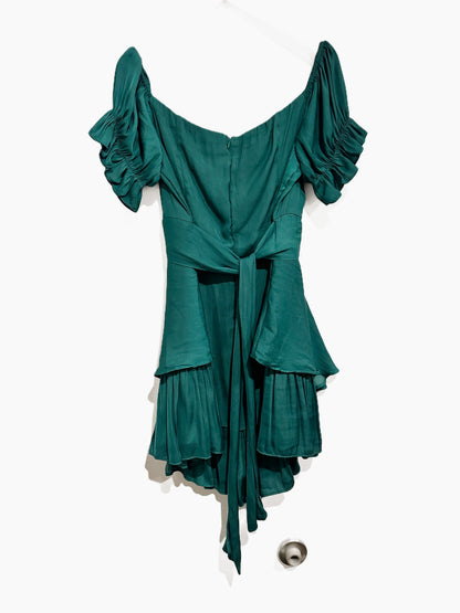 Selfie Leslie Linka Off The Shoulder Tie Back Romper in Emerald - Large