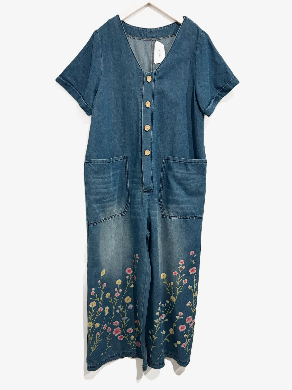 Denim Flower Painted Coveralls