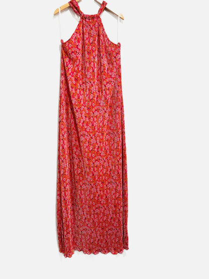 Petal + Pup Melody Plisse Pink Floral Halter Maxi Dress - XL