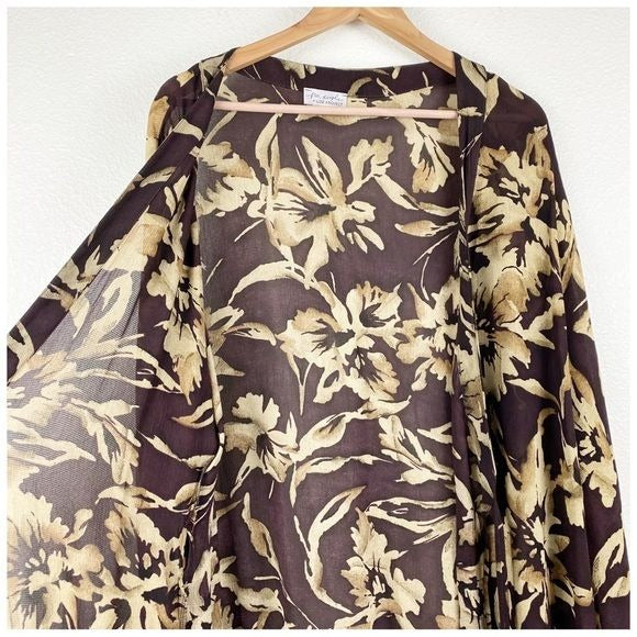 Free People + Love Project Brown Floral Printed Kimono Wrap Size Medium