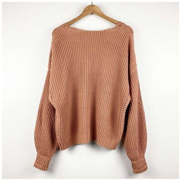 Gentle Fawn Arizona Chunky V-Neck Sweater in Clay Size XL