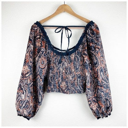 Free People Dare Me Paisley Velvet Blouse Size Large