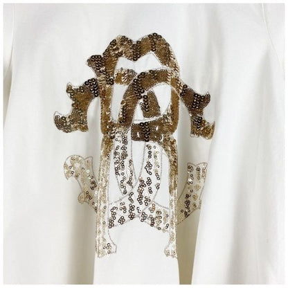 Roberto Cavalli Girl's White Gold Sequin Long Sleeve Top Size 7