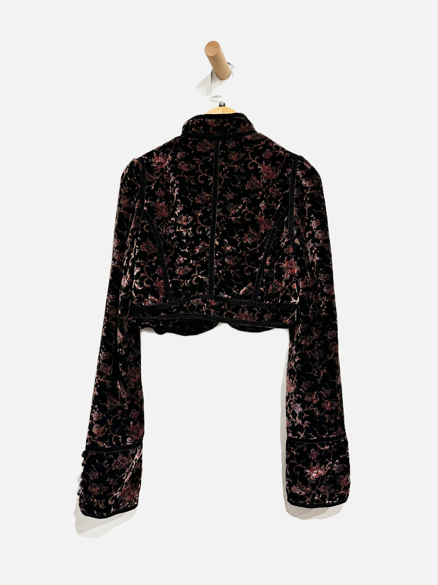Free People Black Velvet Floral Military Jacket - 2