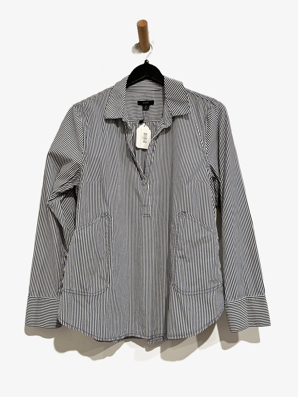 J.Crew Collared Popover Tunic Shirt in Navy Stripe - Medium