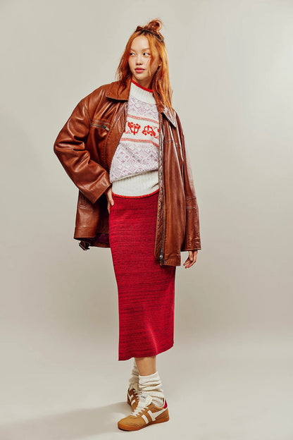 Free People NWT Red Sweater Midi Skirt - Medium