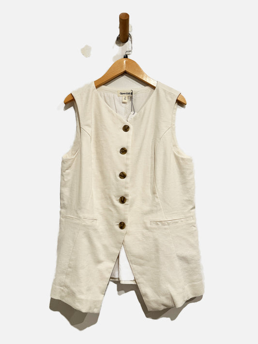 Open Edit White Button Front Vest - Medium