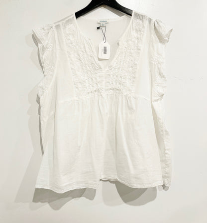 Sundance White Embroidered V-neck Top - Large