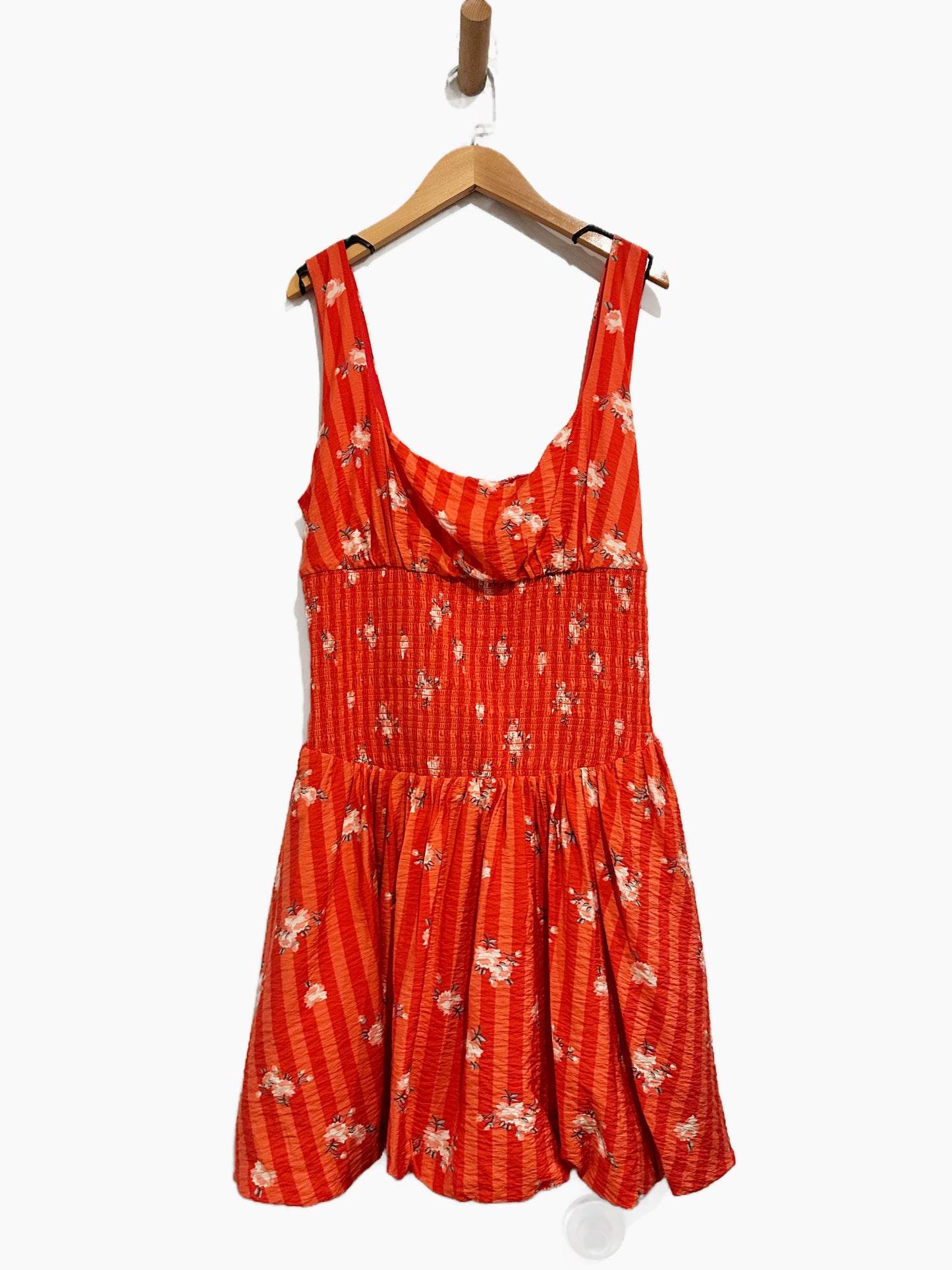 Anthropologie Square-Neck Smocked Mini Dress in Red - Large