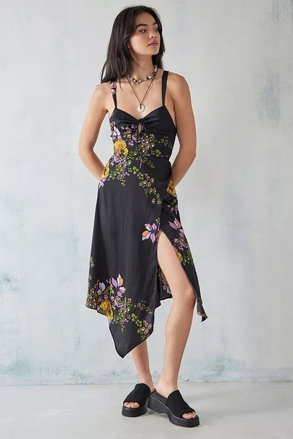 Urban Outfitters Black Floral Keyhole Dress - Small