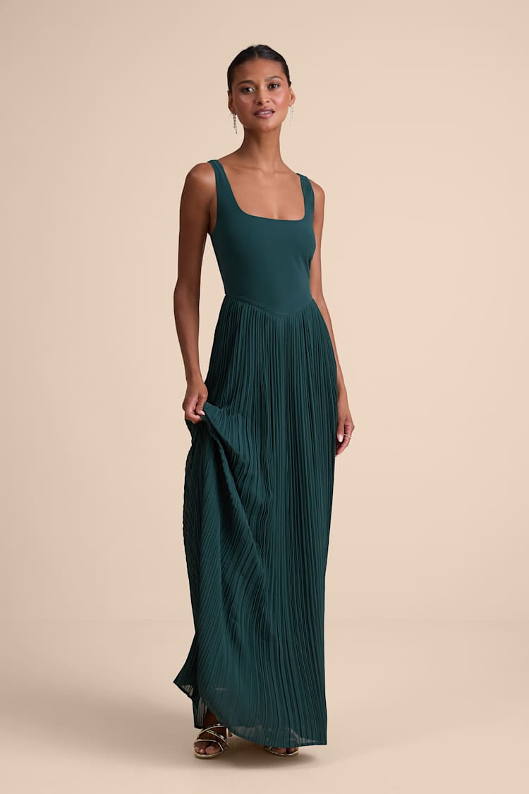 Lulus Naroah Emerald Green Pleated Maxi Dress - XL
