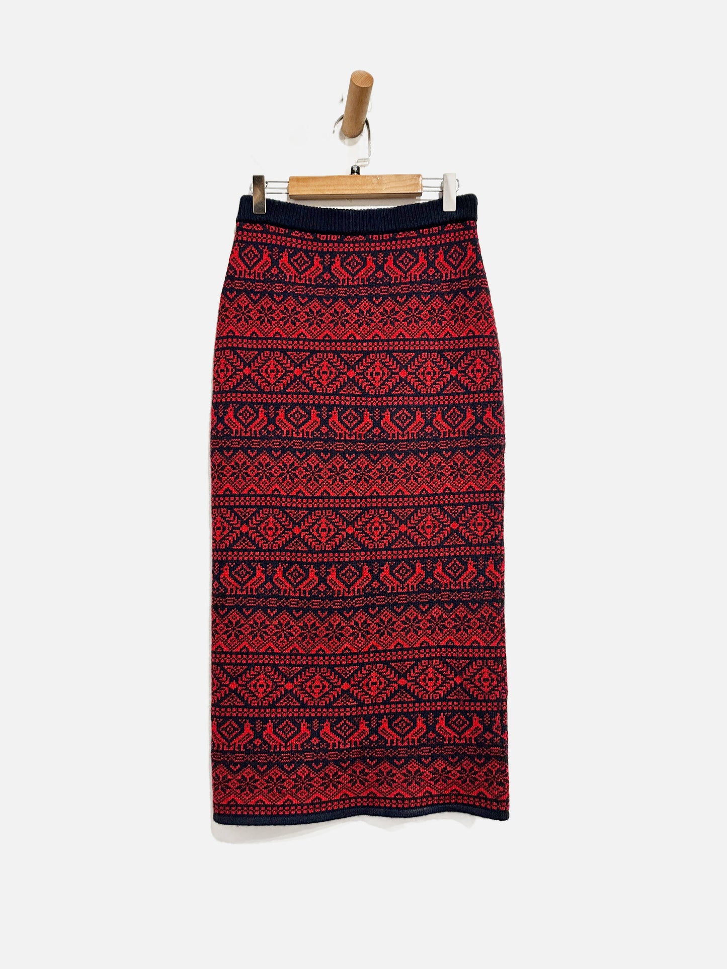 J. Crew Red/Navy Fair Isle Knit Skirt - XS