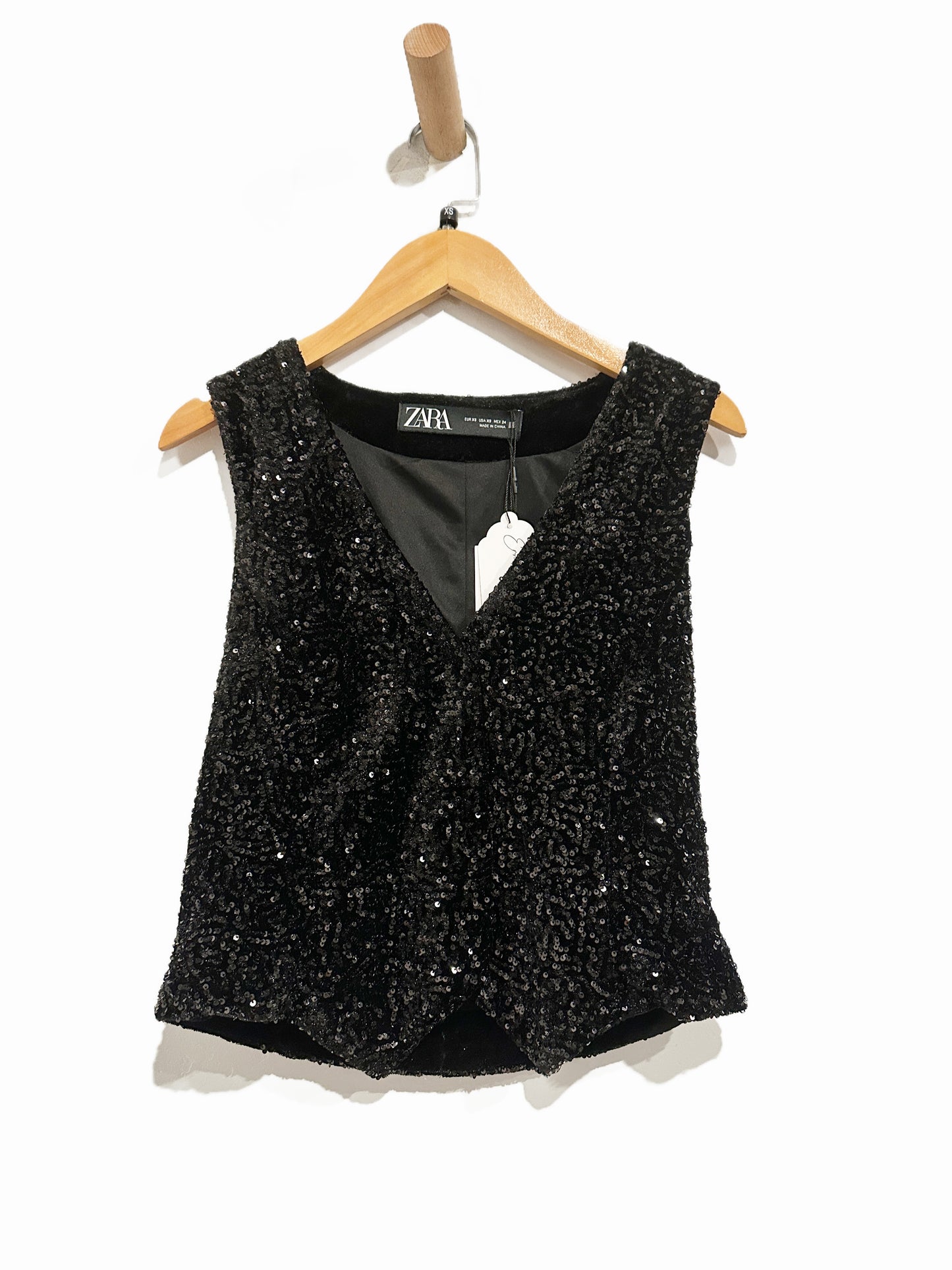 Zara Black Sequin Fitted Vest - XS