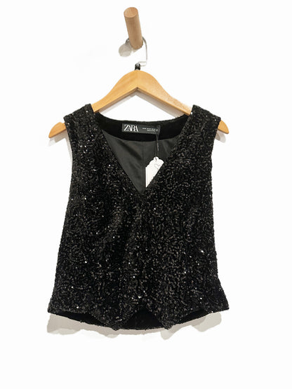 Zara Black Sequin Fitted Vest - XS