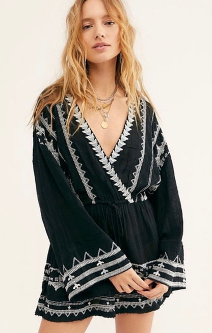 Free People Saffron Embroidered Tunic in Black - Large