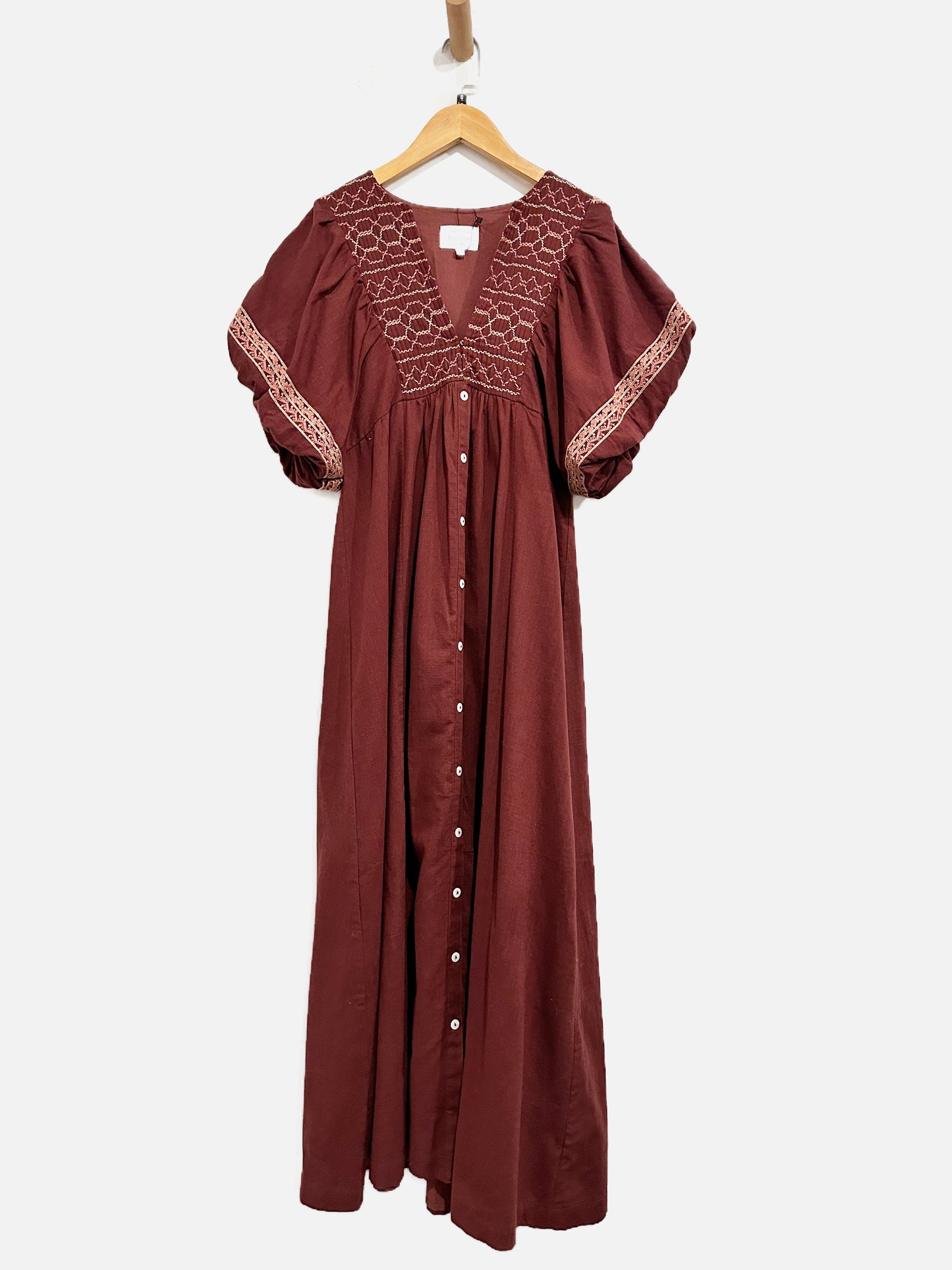 Bohme Maroon Embroidered Midi Dress - Small