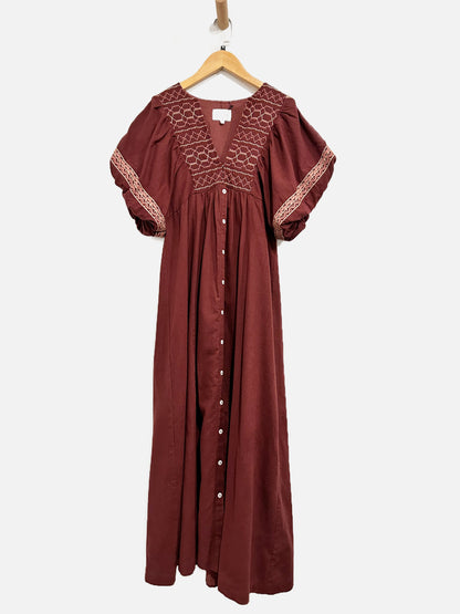 Bohme Maroon Embroidered Midi Dress - Small