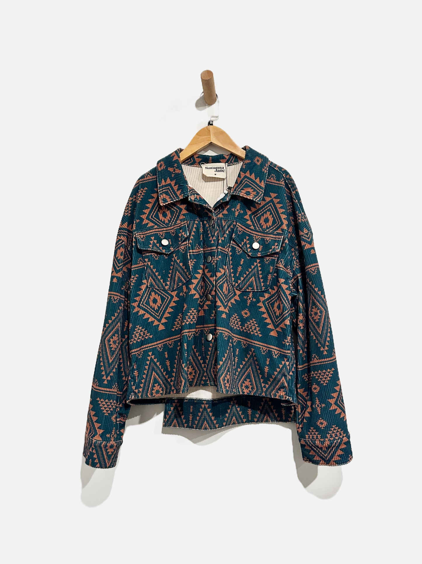 Savanna Jane Teal and Orange Aztec Print Shacket - Medium