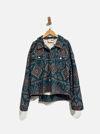 Savanna Jane Teal and Orange Aztec Print Shacket - Medium