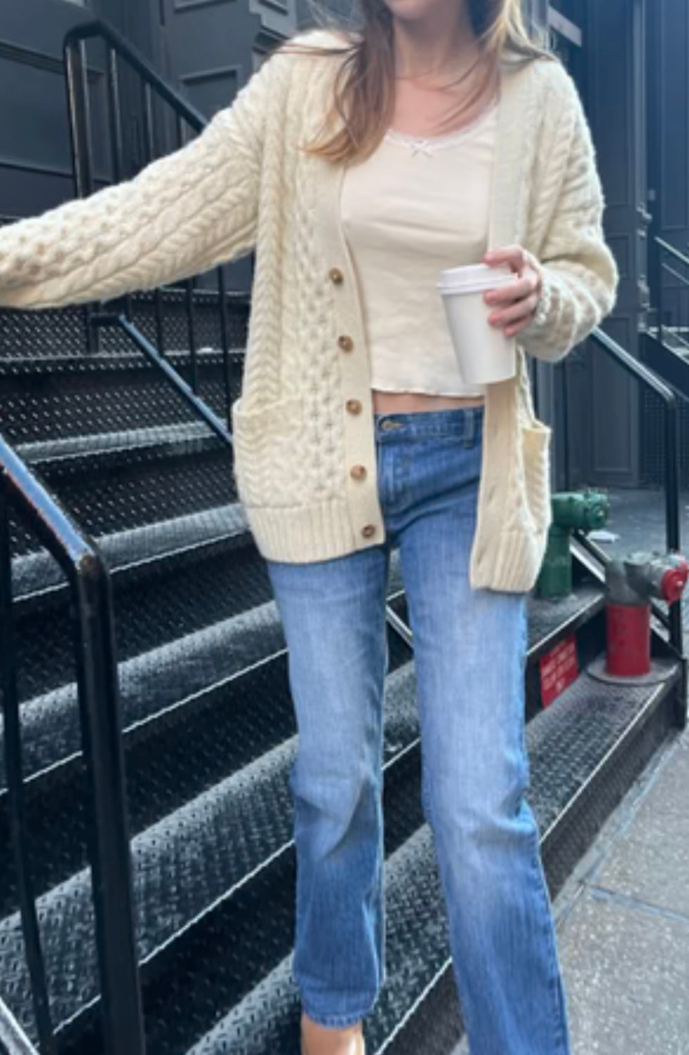 Brandy Melville Cream Wool Cableknit Cardigan