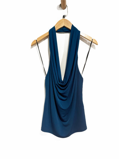 Silence + Noise Coyote Cowl Halter Top in Blue - Large