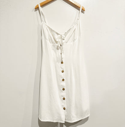 Commense Darling Linen Plain Mini Dress in White - XS