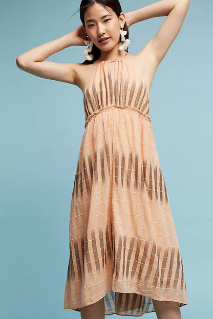 Akemi + Kin Ikat Halter Dress in Peach - Small