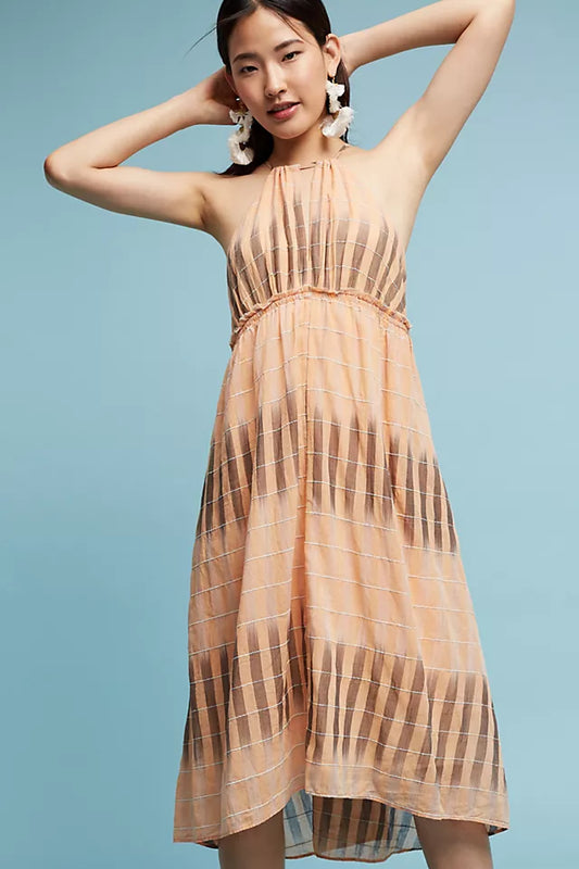 Akemi + Kin Ikat Halter Dress in Peach - Small