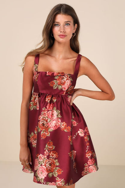 NWT Lulus Unbelievably Lovely Red Floral Mini Dress - Medium