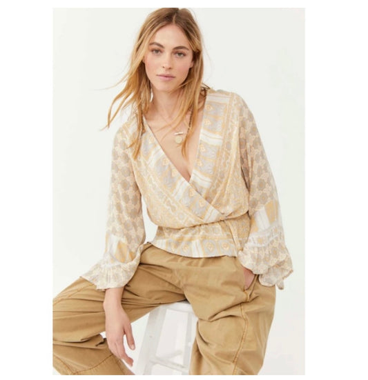Free People Rosalie Yellow Wrap Blouse - XS