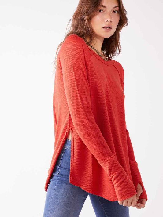 Free People Snowy Thermal Coral Long Sleeve Knit Top- Medium
