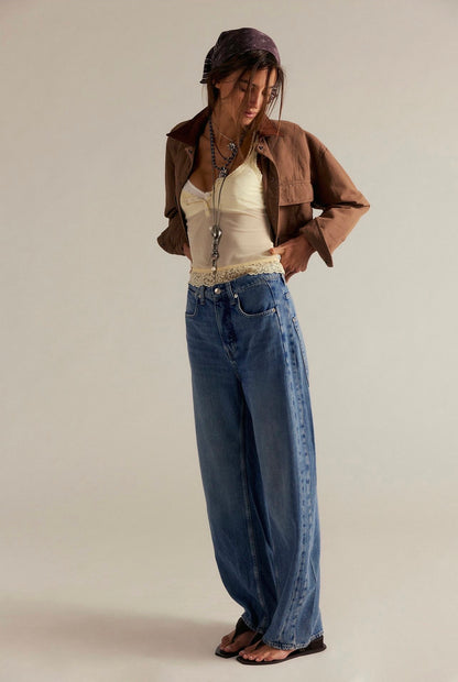 Free People Truro Baggy Puddle Jeans in Water Stoned Blue - 26
