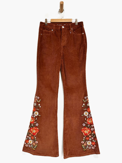 NWT Altar’d State Emmaline Embroidered Corduroy Flare Pants in Rust - 25