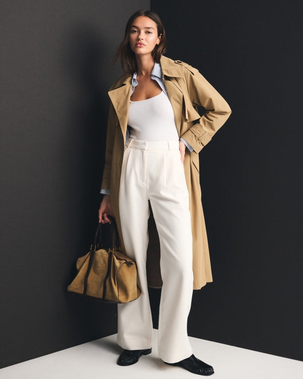 Abercrombie & Fitch Cream Sloane Tailored Wide Leg Pants - 28