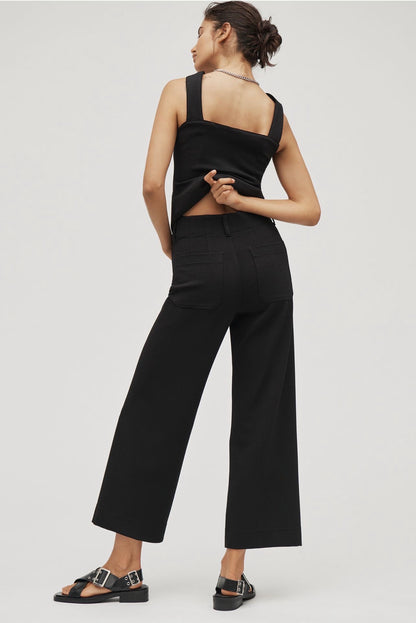 Anthropologie Maeve Colette Knit High-Rise Wide-Leg Cropped Pants in Black Onyx - 28