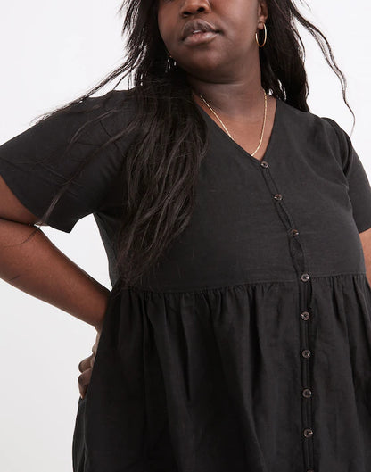 Madewell Black Linen Button Front Dress - Large