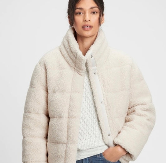 Gap Cream Sherpa Puff Jacket - Small