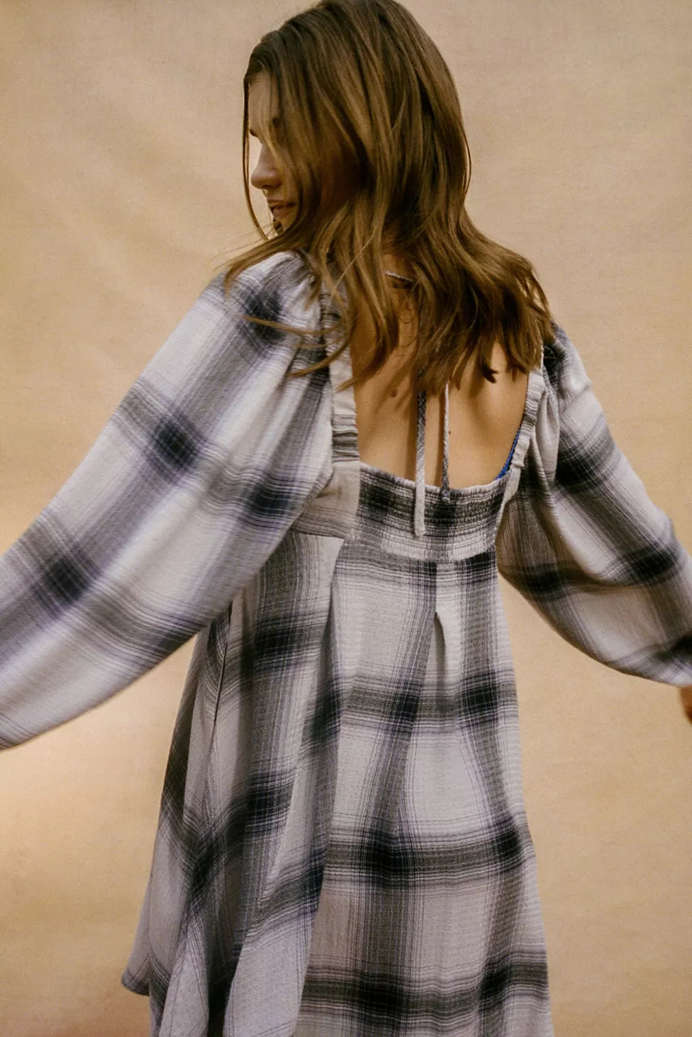 Urban Outfitters Lachlan Flannel Smocked Mini Dress - XS