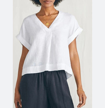 Faherty White Linen V-Neck Top - XL